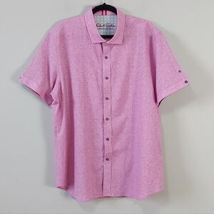 Robert Graham Men Linen Cotton Blend Short Sleeve Button Down Shirt 2XL Pink